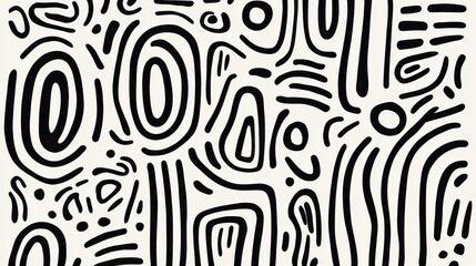 Poster - Abstract geometric pattern featuring intricate black linear elements weaving across pristine white background, creating elegant minimalist visual design