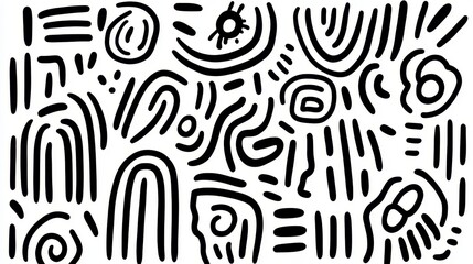 Fototapete - Intricate black lines and shapes create a captivating abstract pattern, offering a modern design with artistic flair, ideal for backgrounds or textiles