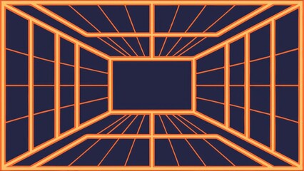 Poster - Abstract geometric room illustration with orange lines and a dark blue background.