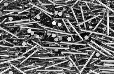 Poster - Steel nails, metal nails background, wallpaper. 3D rendering