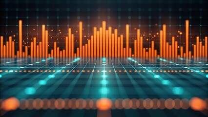Poster - dynamic digital sound wave visualization, representing audio frequencies and data analysis