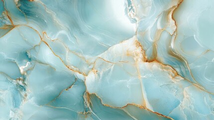 Poster - Opulent aqua blue marble surface displaying intricate golden veins, highlighting natural stone's luxurious texture and sophisticated aesthetic for high end design applications