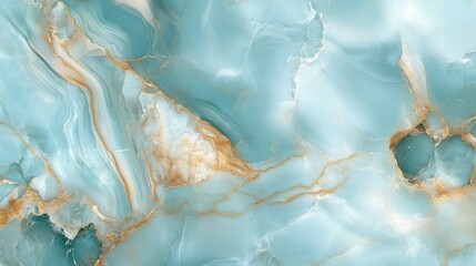 Poster - Golden veins running through pale blue marble surface, revealing sophisticated pattern with sleek elegance for interior design and high end creative applications