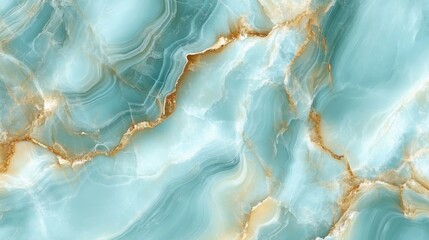 Poster - Horizontal marble background featuring elegant turquoise and gold veins, perfect for design projects requiring a touch of luxury and sophistication