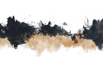 Fototapete - Black and gold brush stroke painting, transparent background, adding grungy artistic texture to graphic layouts