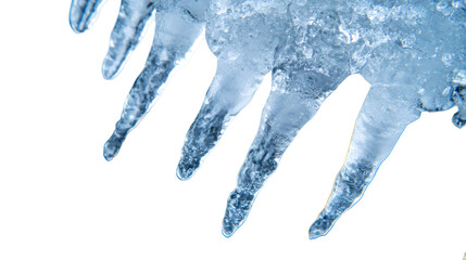 Aufkleber - Transparent icicles melting, dripping water, revealing delicate winter ice formations against pristine light surface