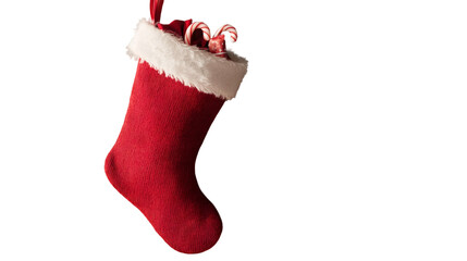 Poster - Christmas stocking filled with candy canes hanging on a transparent background, perfect for holiday projects