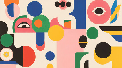 Poster - Abstract Geometric Composition: An engaging and vibrant abstract composition featuring a playful arrangement of colorful geometric shapes, inviting interpretation and sparking curiosity.