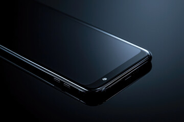 Poster - Sleek black smartphone with a minimalist design, reflecting on a dark surface.