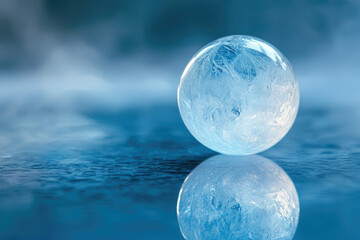Poster - A frozen sphere rests on a reflective icy surface, creating a captivating and serene image.
