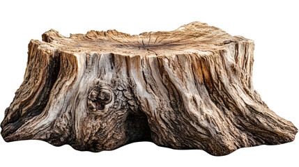 Poster - Weathered tree stump revealing detailed growth rings, textured surface highlighting natural wood characteristics against transparent backdrop