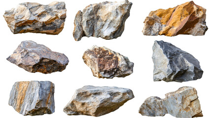 Poster - Nine different rocks isolated on transparent background, perfect for photo manipulations and visual projects