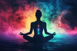 © Vibudhaart - Silhouette of a woman meditating in a colorful smoky background, showcasing inner peace and spiritual energy.
