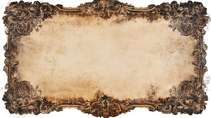 Poster - Horizontal vintage frame with transparent background, grunge texture and floral ornaments, creating an antique and elegant design