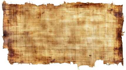 Poster - Ancient papyrus paper sheet with damaged and ragged edges, isolated on transparent background, ideal for graphic projects related to history and archeology