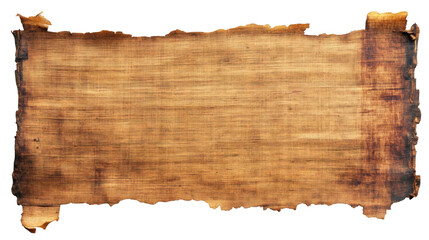 Poster - Ancient papyrus scroll with burnt and frayed edges, isolated on transparent background, perfect for adding a touch of history to projects