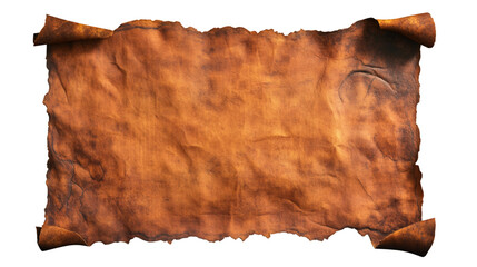 Poster - Old burnt horizontal scroll of parchment paper with curled edges on transparent background, perfect for collages