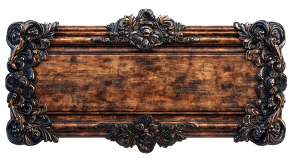 Aufkleber - Empty wooden sign with metallic floral decorations on transparent background, creating a vintage and elegant look