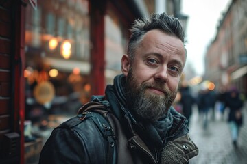 Wall Mural - Portrait of a bearded man in the old town of Gdansk, Poland.