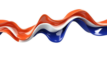 Leinwandbilder - Wavy ribbons in orange white and blue colors are flowing on a transparent background, creating a dynamic and vibrant visual