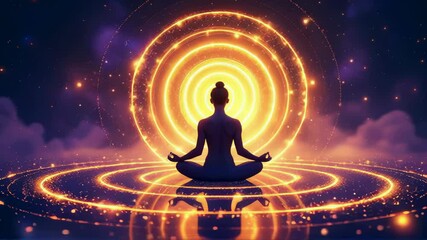 Wall Mural - Enlightened meditation journey surrounded by radiant energy and cosmic light patterns