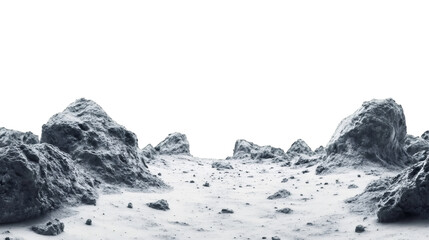 Poster - Lunar terrain with rocky surface and deep craters, transparent PNG offering seamless space design integration