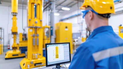 Poster - engineer working on computer in industrial factory