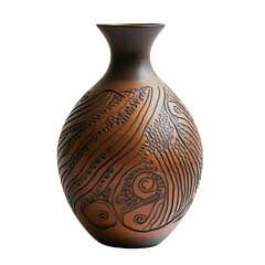 Poster - Elegant brown vase with intricate patterns set against a clean white background, Brown vase with patterns on its surface