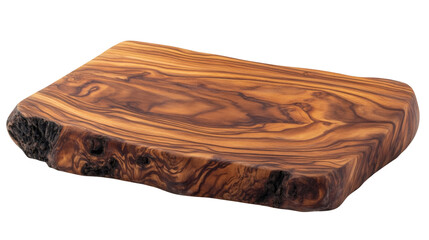 Poster - Empty olive wood cutting board with natural texture and live edge, isolated on transparent background, ideal for food presentation