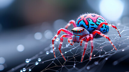 Extreme Macro Of A Colorful Spider On Its Web