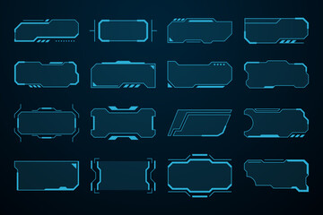 Poster - futuristic hud title frames with neon blue outlines on a dark background. cyberpunk interfaces and g