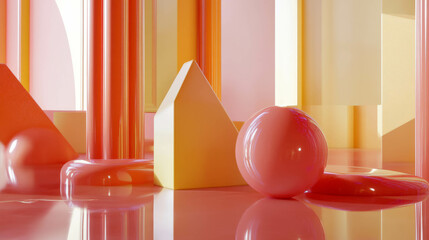 Poster - futuristic abstract design with colorful geometric shapes and smooth surfaces
