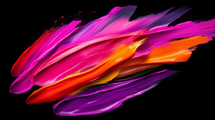 Poster - Vibrant abstract paint strokes on black background for artistic design
