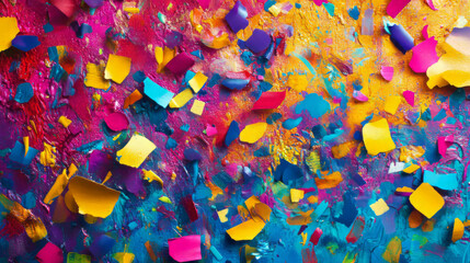 Poster - Vibrant abstract shapes and colorful confetti pattern for festive designs