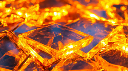 Poster - Abstract amber light reflections on faceted crystal surfaces for modern design