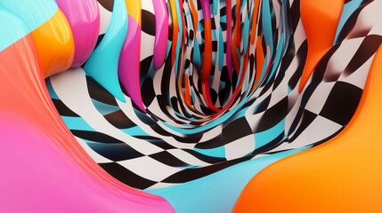 Fototapete - Vibrant checkerboard and wavy line pattern for dynamic designs