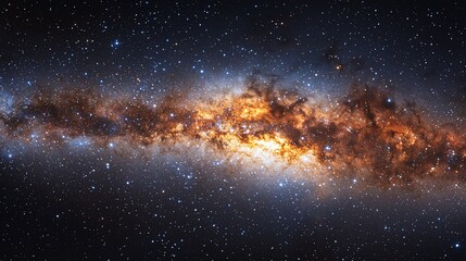 Milky Way galaxy, cosmic dust, stars, nebulae.