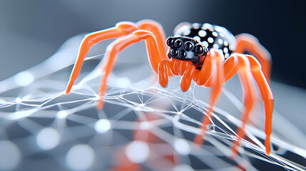 Extreme Macro Photography of Spider on Web