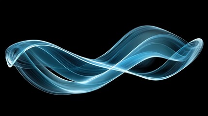 Poster - abstract blue light waves flowing smoothly against a black background, creating a serene atmosphere