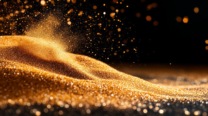 Poster - Golden sand particles falling in blurred abstract motion background for design