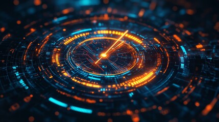 Poster - A captivating digital clock graphic design that features mesmerizing glowing orange and blue elements beautifully