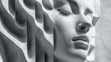 Poster - An artistic portrait that prominently showcases a womans profile, designed in a unique glitchstyle composition