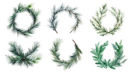 Poster - Watercolor christmas wreaths, pine branches painting festive holiday design elements with soft seasonal winter colors