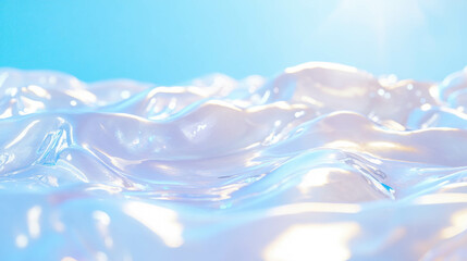 Poster - Abstract metallic surface with reflective foam smears in soft blue light