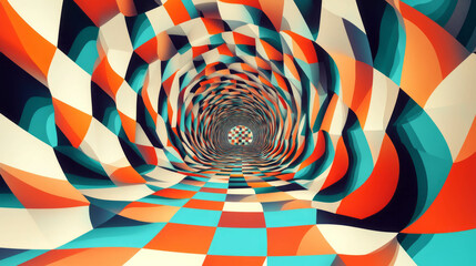 Poster - vibrant distorted geometric tunnel with abstract patterns for creative design