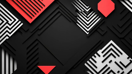 Poster - geometric abstract background with zigzag lines in red, black, and white design for modern decoratio