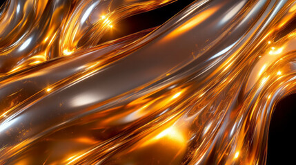 Poster - Abstract metallic wave with gold and white reflections - luxurious modern design