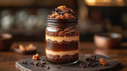 Wall Mural - This chocolate overload delicacy, which comes in a glass jar, has layers of rich chocolate mousse, smooth dark chocolate ganache, and moist chocolate sponge that alternate. The whole jar is filled wit