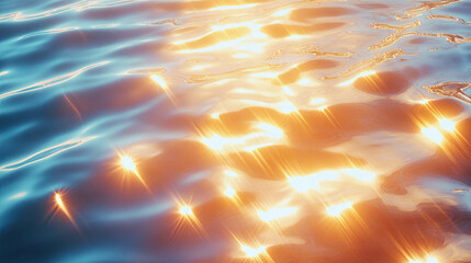 Poster - Enchanting golden light reflections on rippling water surface for tranquil design and backgrounds
