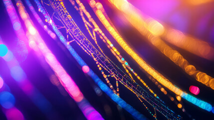 Poster - vibrant golden spiderweb pattern with colorful abstract illumination